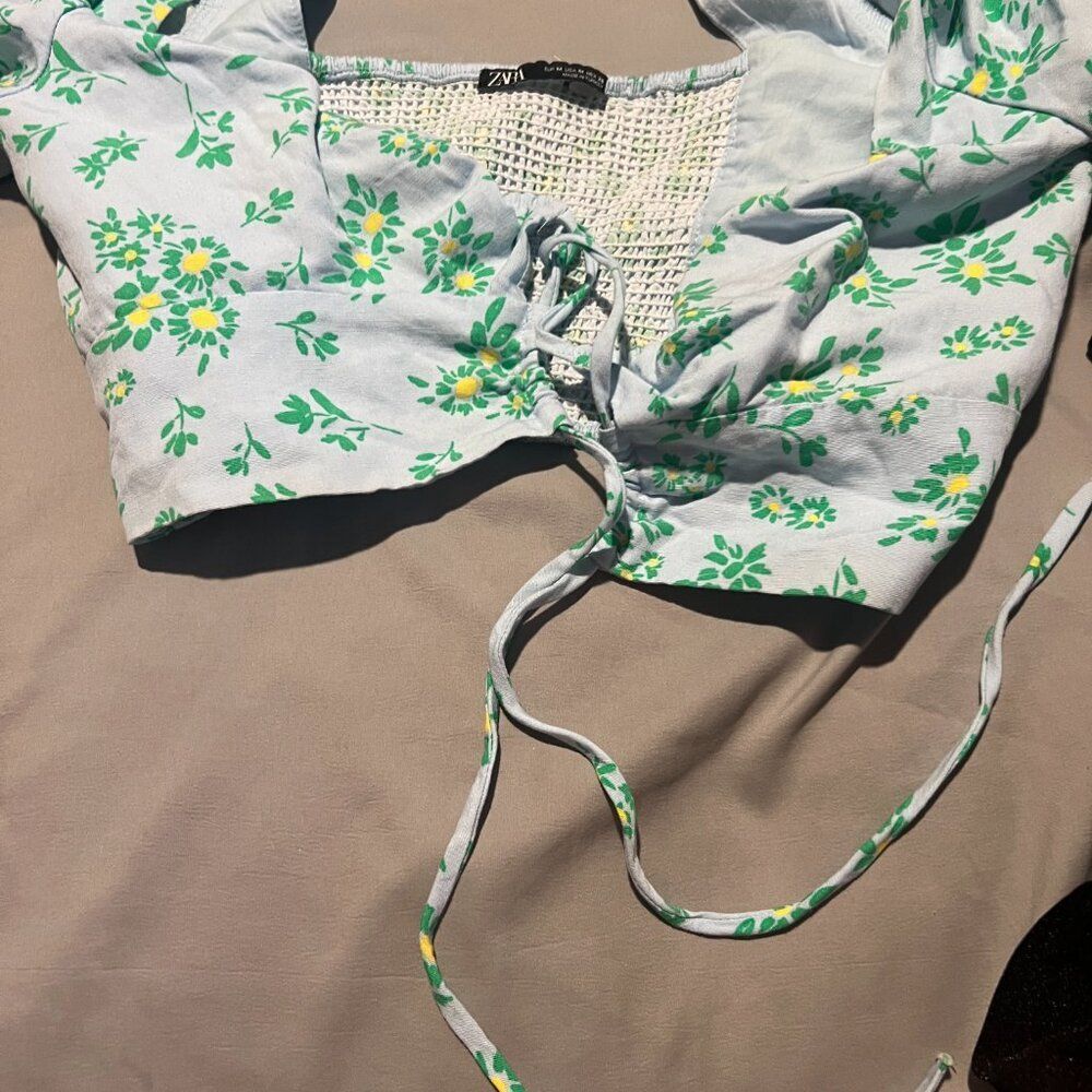 NWT Zara DAISY Floral LINEN BLEND CROP TOP Floral‎ Summer Bra Bralette Festival - Picture 6 of 10